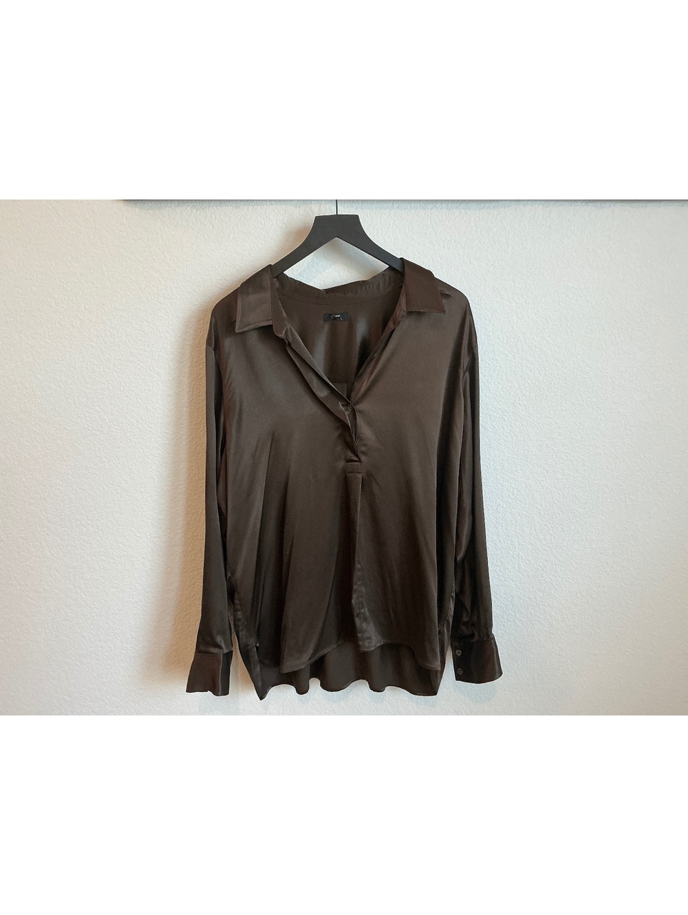 Rails Brown Satin Long Sleeve Blouse Size XL